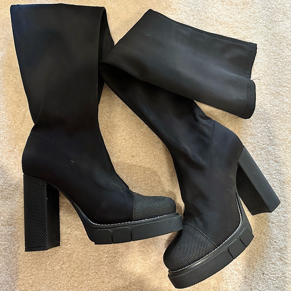 Black thigh high platform boots